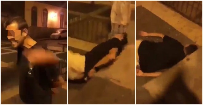 Capturas del vídeo de la agresión a un hombre en la plaza de Santo Domingo de Las Palmas de Gran Canaria.