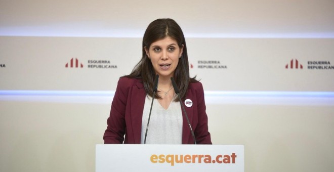 Marta Vilalta, portaveu d'ERC, durant la roda de premsa en què s'han donat a conèixer els resultats de la consulta a la militància sobre la investidura de Pedro Sánchez.