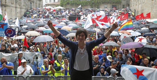 Ana Pontón, líder del BNG, durante la manifestación del Día da Patria Galega en Santiago. / EFE