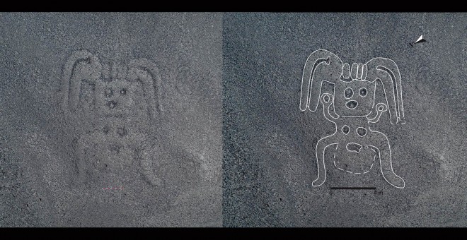 Uno de los geoglifos descubiertos en los últimos años y su representación. (derecha)./YAMAGATA UNIVERSITY