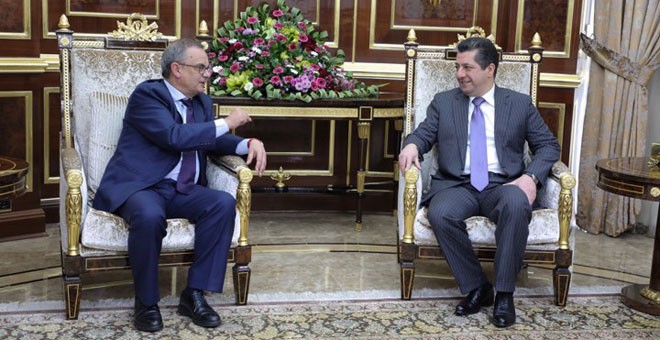 El embajador español Juan José Escobar, durante el encuentro que celebró este año con el dictador Nechirvan Barzani.