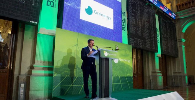 David Ruiz de Andrés, fundador y consejero delegado de Grenergy, durante el acto de comiezo de cotización en el Mercado Continuo de la Bolsa de Madrid. E.P.