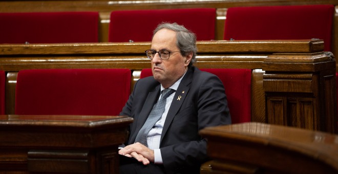 El presidente de la Generalitat de Catalunya, Quim Torra, durante una sesión plenaria en el Parlament. / EP