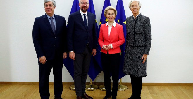 La nueva cúpula de la Unión Europea formada por Charles Michel, Ursula von der Leyen, Marcio Centeno y Christine Lagarde. / Reuters