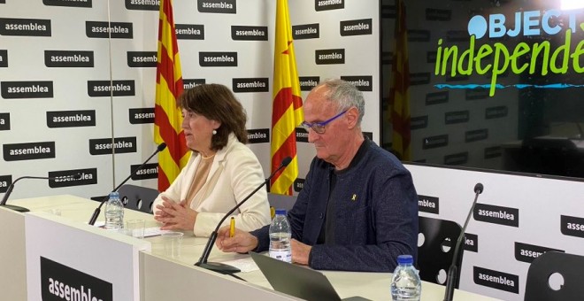 Elisenda Paluzie i Pep Cruanyes, presidenta i vicepresident de l'Assemblea Nacional Catalana en roda de premsa. ANC