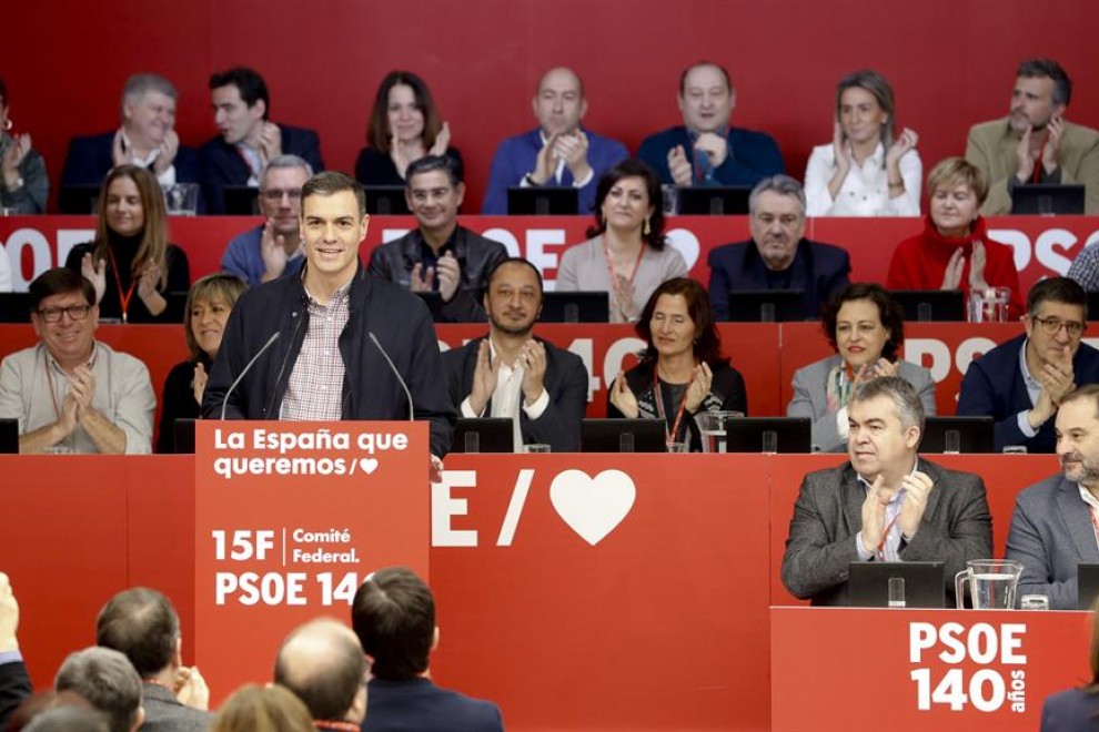 El presidente del gobierno y Secretario General del PSOE, Pedro Sánchez, durante su intervención en el Comité Federal del PSOE.