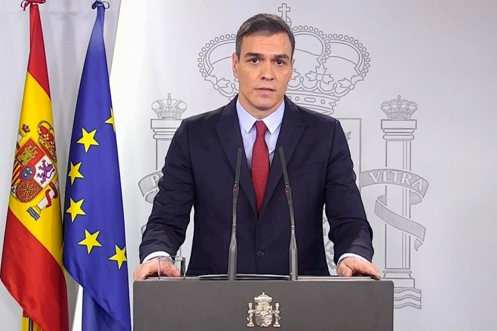 Captura de vídeo del presidente del Gobierno, Pedro Sánchez, en una declaración institucional en el Palacio de la Moncloa. EFE/EFE-TV