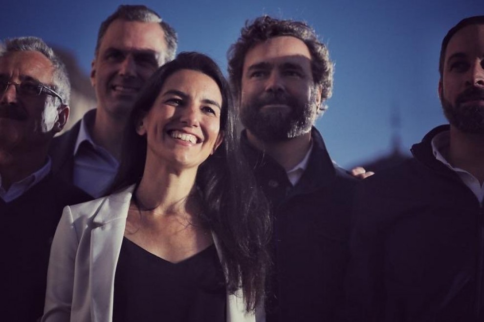 Rocío Monasterio, junto a Iván Espinosa de los Monteros, Ortega Smith y Santiago Abascal. VOX MADRID