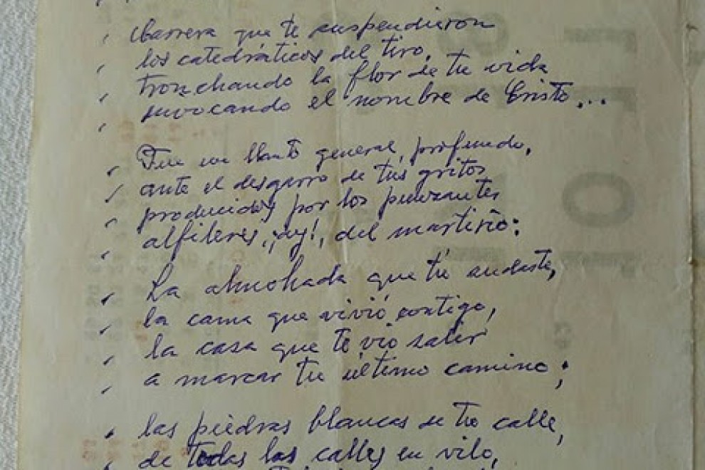 Manuscrito del poema 'Un llanto general'.- FACILITADO POR PASCUAL COLLADO