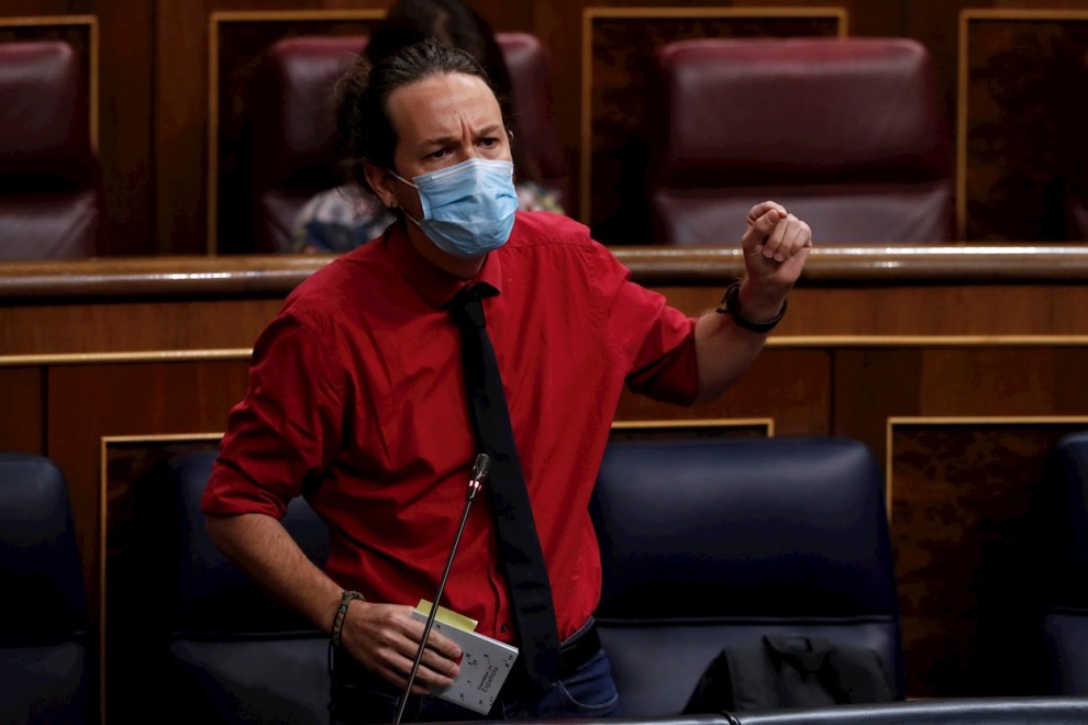 El vicepresidente segundo del Gobierno, Pablo Iglesias, durante su intervención en la sesión de control al Ejecutivo. - EFE