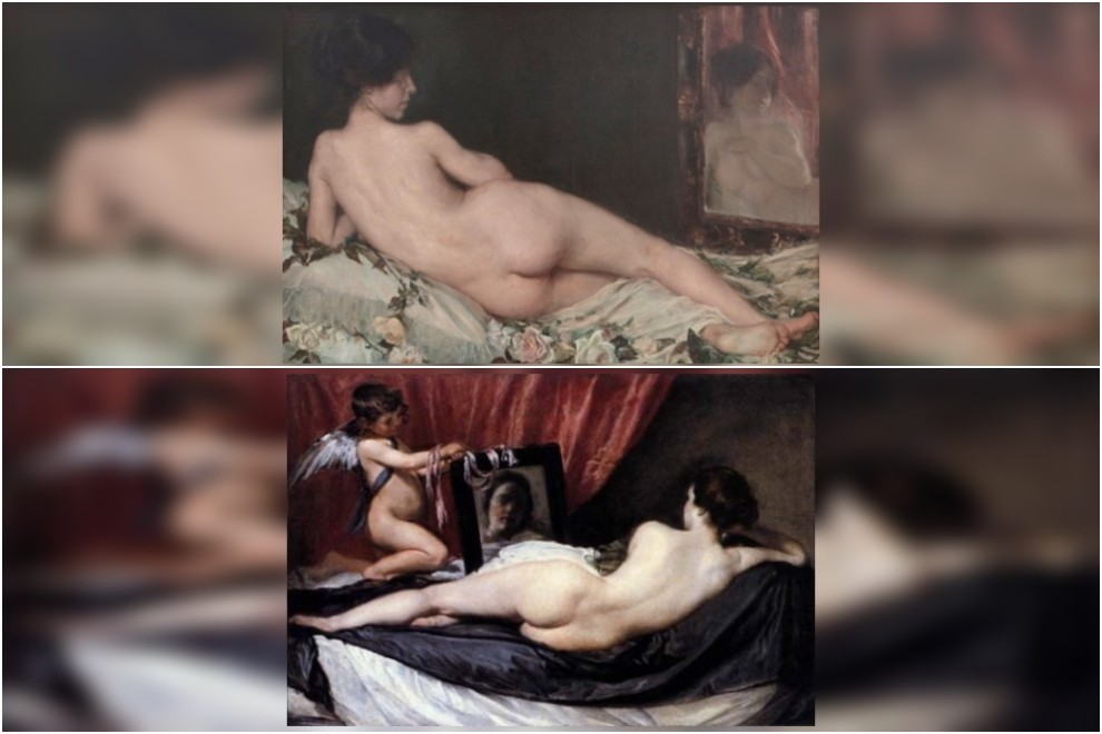 Comparación entre 'Desnudo femenino' de Aurelia Navarro y 'La venus del espejo', de Diego Velázquez.