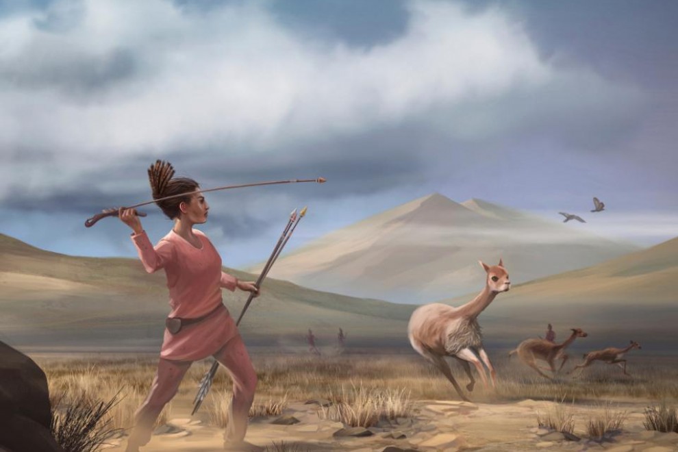 Ilustración de una cazadora que representa a los cazadores que pudieron haber aparecido en los Andes hace 9.000 años.