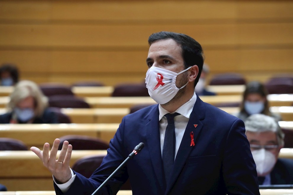 El ministro de Consumo Alberto Garzón, durante la sesión de control en el Pleno del Senado esta tarde en Madrid.