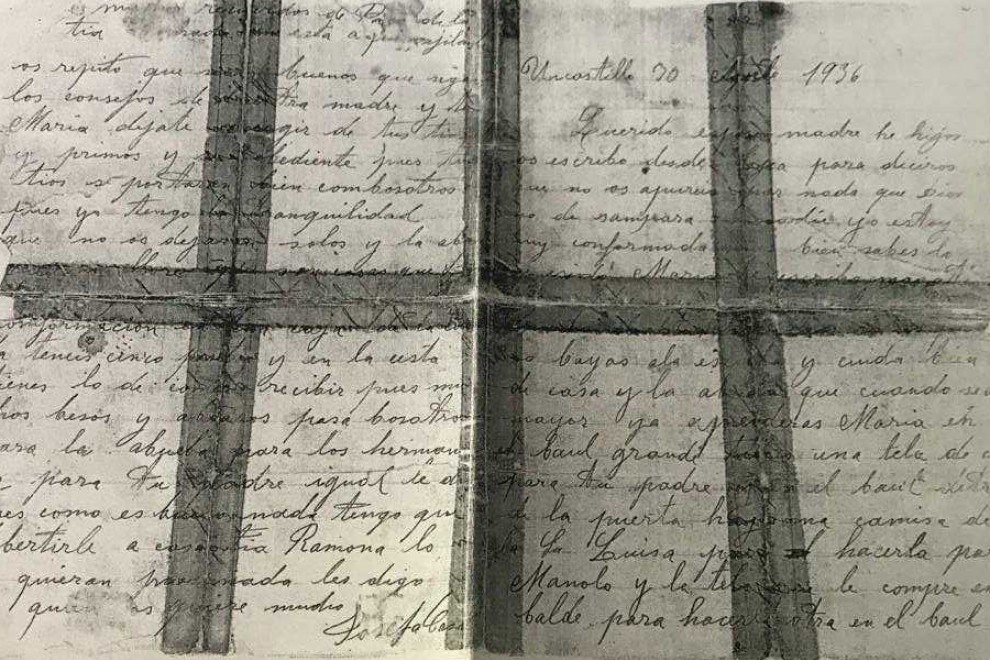 Fotocopia de la carta que escribió Josefa Casalé desde la prisión el día antes de su fusilamiento en agosto de 1936