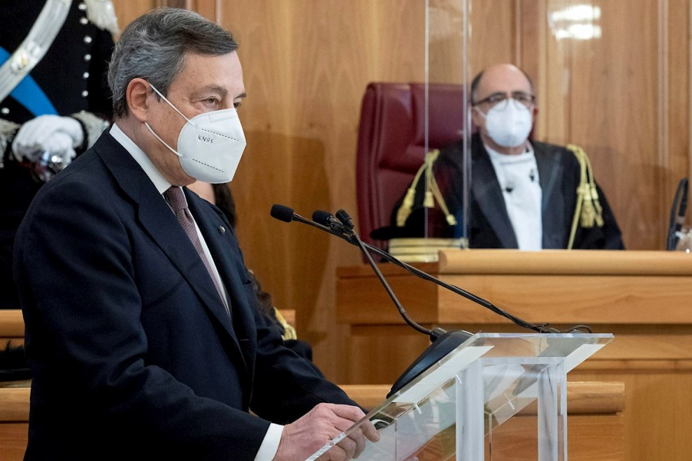 El primer ministro italiano Mario Draghi asistiendo a la ceremonia de apertura del año judicial 2021.