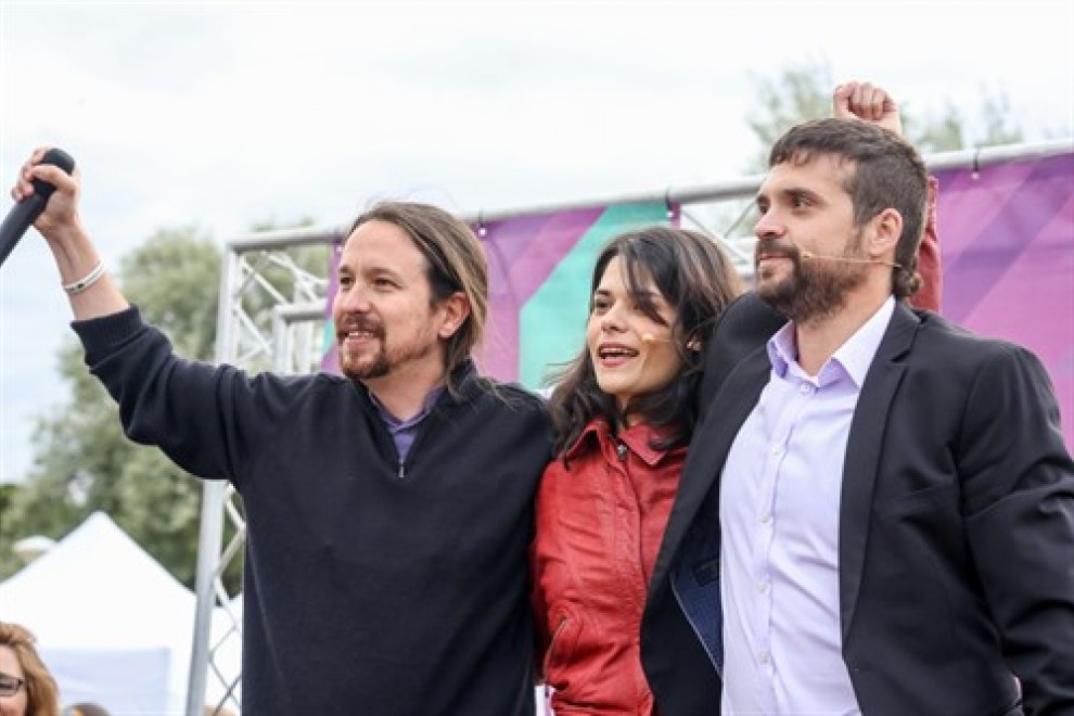 Pablo Iglesias e Isa Serra en un acto de Unidas Podemos en Alcorcón, Madrid Fecha: 18/05/2019.