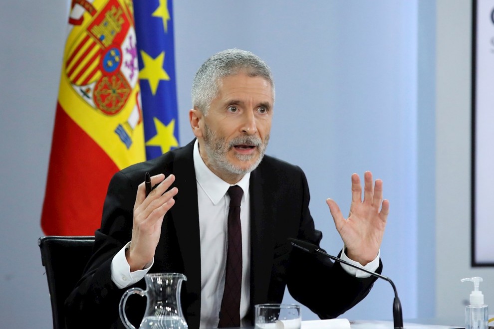 El ministro del Interior, Fernando Grande-Marlaska, ofrece una rueda de prensa para explicar los acuerdos del Consejo Interterritorial del Sistema Nacional de Salud, este miércoles en Madrid.