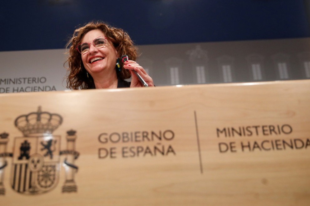 La ministra de Hacienda, María Jesús Montero, presenta los datos de ejecución presupuestaria de 2020, un año marcado por la pandemia, este lunes en el Ministerio de Hacienda.