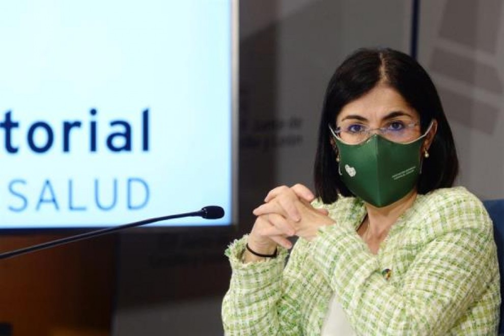 La ministra de Sanidad, Carolina Darias, durante la rueda de prensa para informar de lo tratado en el Consejo Interterritorial de Salud, este miércoles en Valladolid.