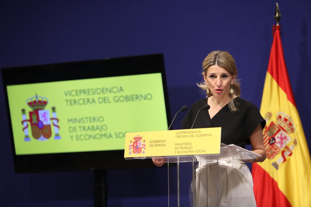 16/04/2021. Imagen de archivo de Yolanda Díaz, ministra de Trabajo del Gobierno de España, en rueda de prensa, en Madrid. - Europa Press
