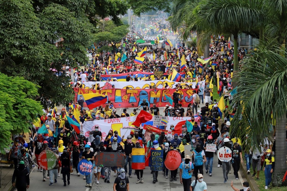 Marcha de protesta contra el Gobierno en Cali, Colombia.