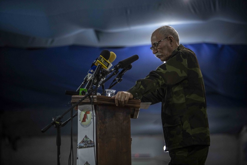 El presidente de la RASD y líder del Polisario, Brahim Gali, durante su discurso este martes en el campamento de Djala con motivo del Día de la Unidad Nacional saharaui