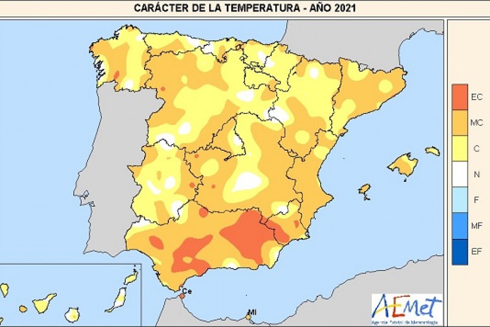 El año 2021 ha sido el décimo más cálido en España desde 1961, según la Aemet