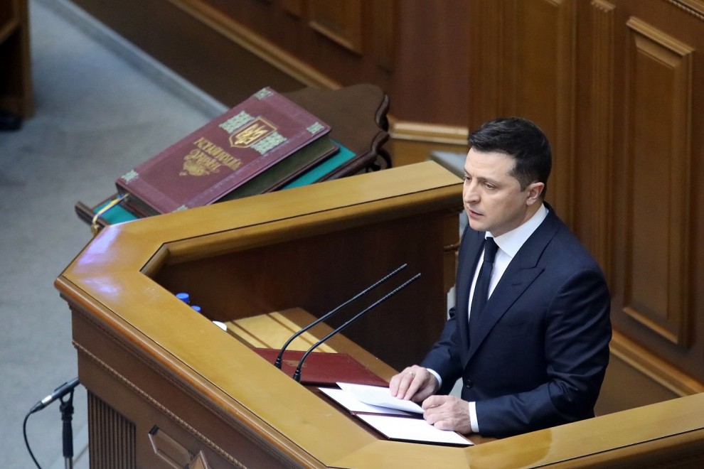 24/02/22. El presidente ucraniano, Volodimir Zelenski, en una intervención en el parlamento, en Kiev a 1 de febrero de 2022.