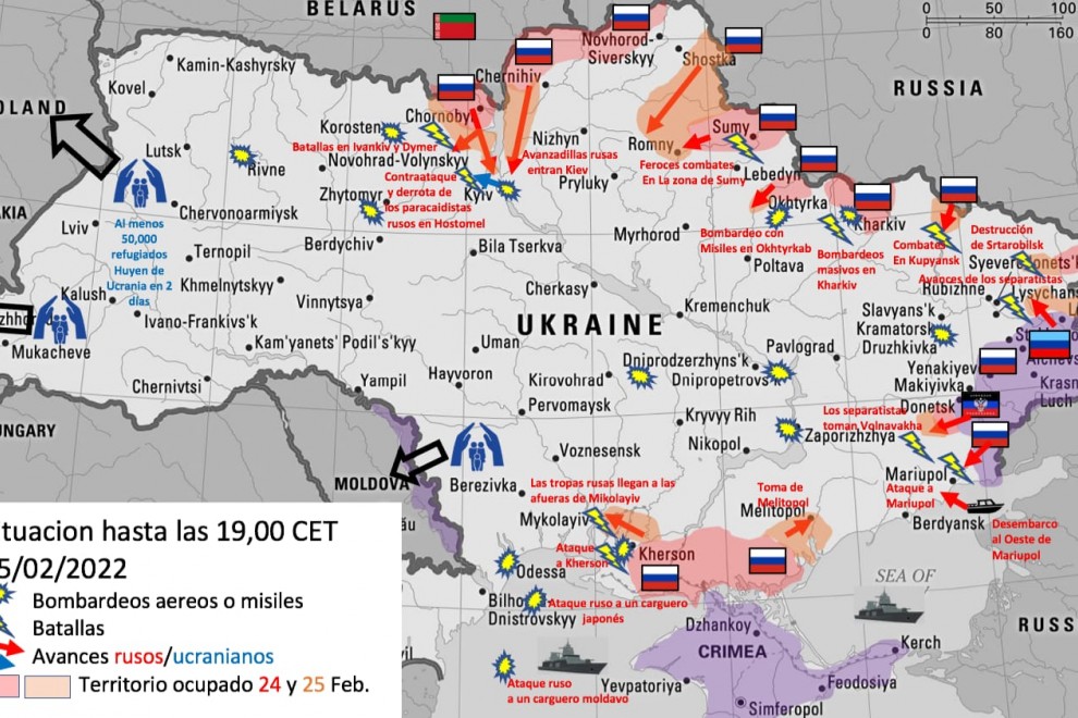 Mapa sobre los bombardeos y avances de Rusia en territorio ucraniano.
