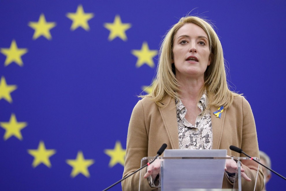La presidenta del Parlamento Europeo, Roberta Metsola, en Estrasburgo este 7 de marzo de 2022.