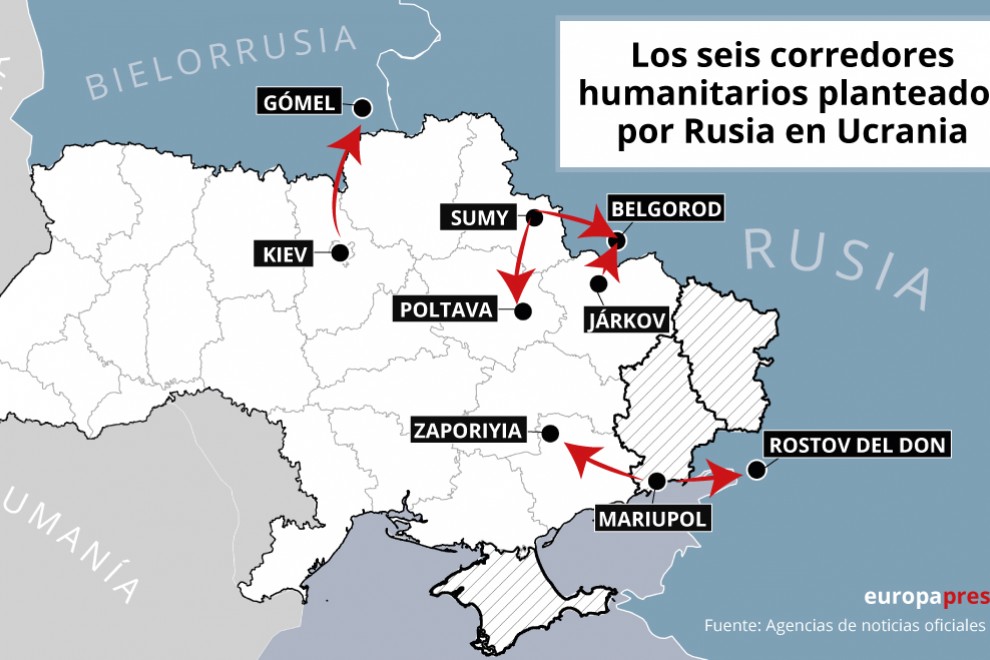 Plan planteado por Rusia para organizar los corredores humanitarios.