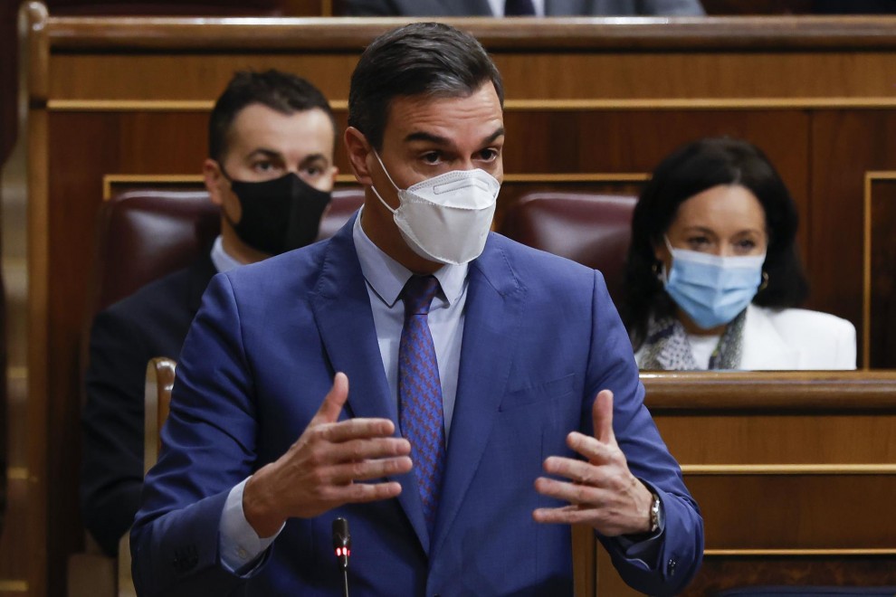 El presidente del Gobierno, Pedro Sánchez, interviene durante la sesión de control celebrada este miércoles en el Congreso de los Diputados