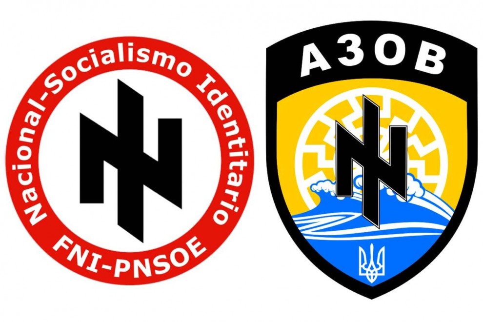 Los emblemas del FNI-PNSOE y el Batallón Azov.
