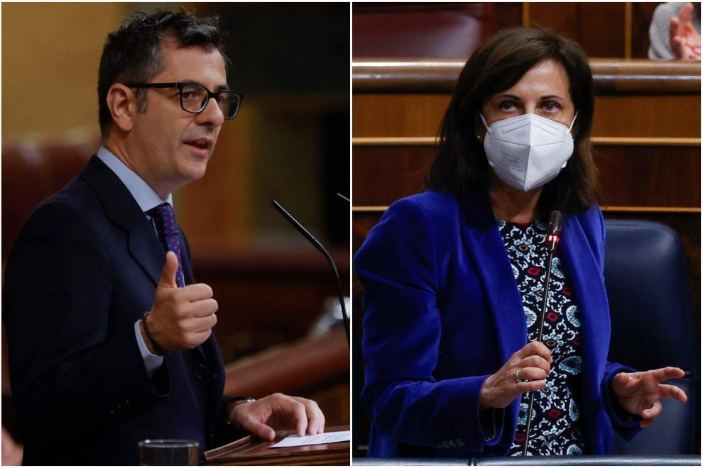 La ministra de Defensa, Margarita Robles, y el ministro de Presidencia, Félix Bolaños, esta pasada semana en el Congreso de los Diputados.