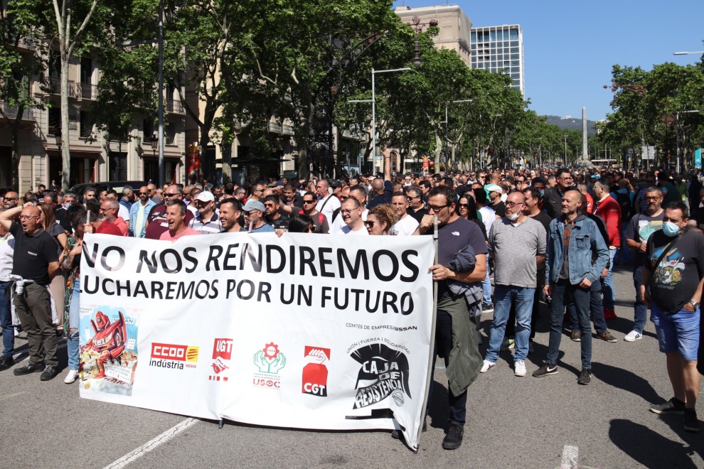11/05/2022 - La mobilització d'aquest dimecres dels antics treballadors de Nissan per reclamar la reindustrialització.