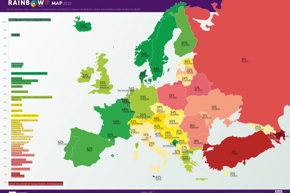 Mapa de ILGA-Europa 2022.