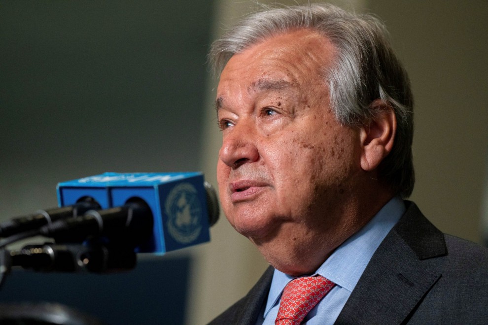 El Secretario General de las Naciones Unidas, Antonio Guterres , se dirige a los medios de comunicación antes de la conferencia de revisión del Tratado de No Proliferación Nuclear en la ciudad de Nueva York, EE. UU., 1 de agosto de 2022