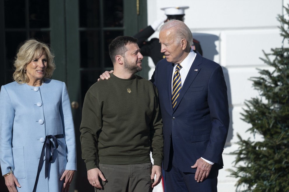 El presidente de Ucrania, Volodimir Zelenski, y el presidente de Estados Unidos, Joe Biden, junto con su esposa Jill Biden