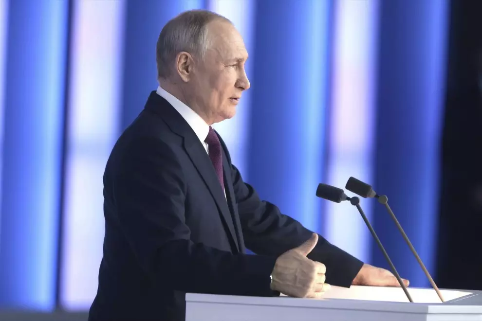 Putin durante el discurso anual en Moscú, Rusia