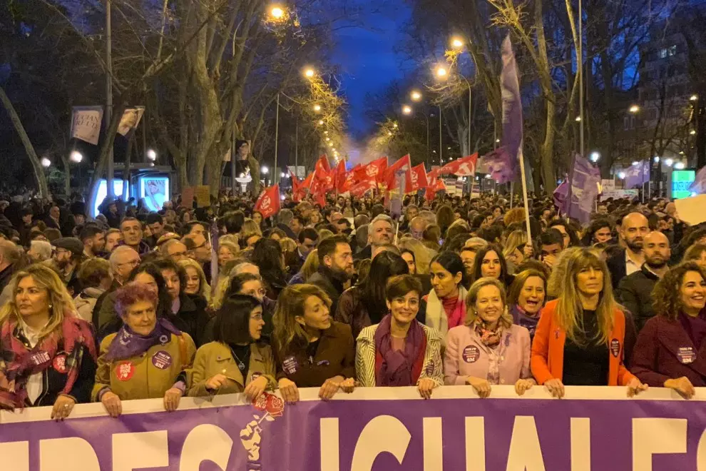 Cabecera del PSOE durante la manifestación de la Comisión 8M en Madrid, a 8 de marzo de 2023. - Alfredo Langa