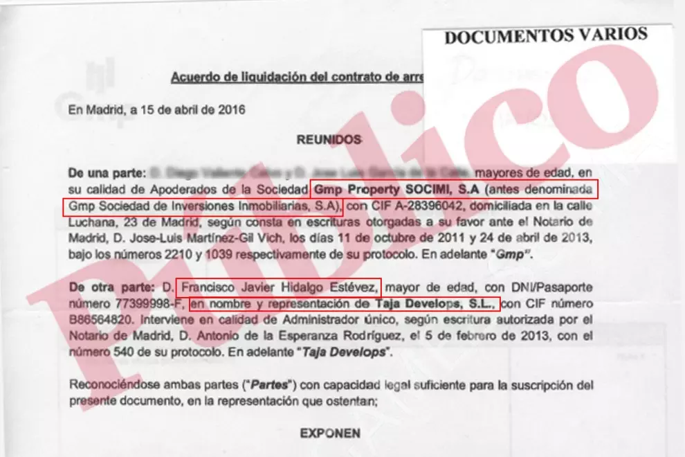 Extracto del contrato de alquiler de la oficina de Pedro Teixeira, 8 con la sociedad GMP Property