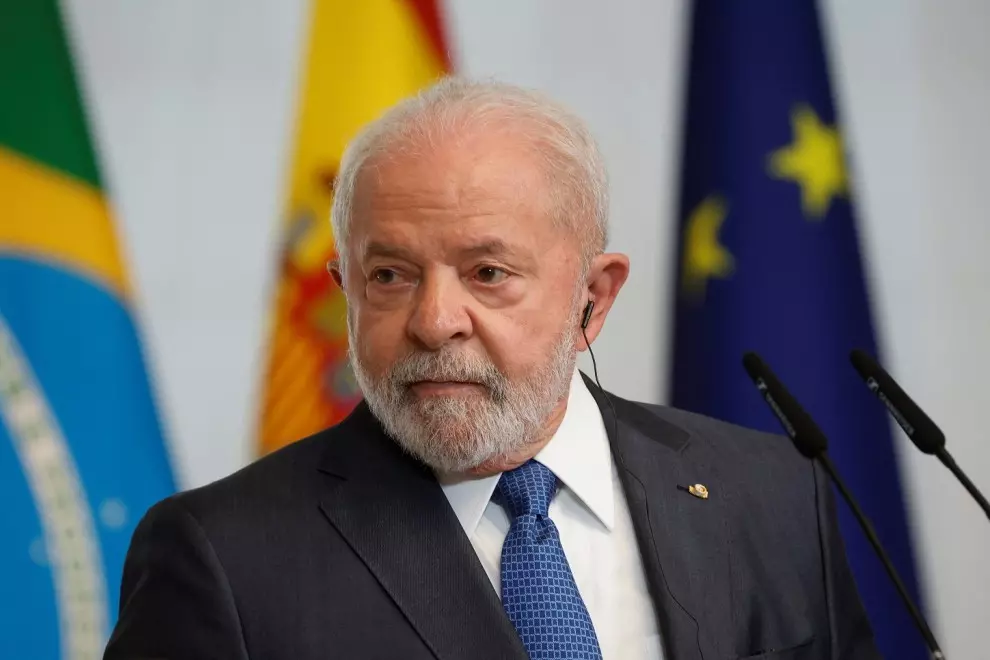 El presidente de Brasil. Luiz Inacio Lula da Silva, durante la rueda de prensa conjunta en el Palacio de la Moncloa con el presidente del Gobierno, Pedro Sánchez. REUTERS/Juan Medina