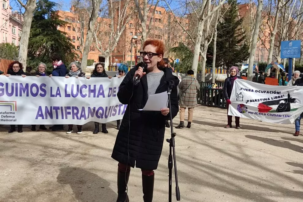 La periodista Cristina Fallarás en el homenaje a las mujeres fusiladas antifranquistas el sábado tres de marzo de 2024, cerca de la cárcel de