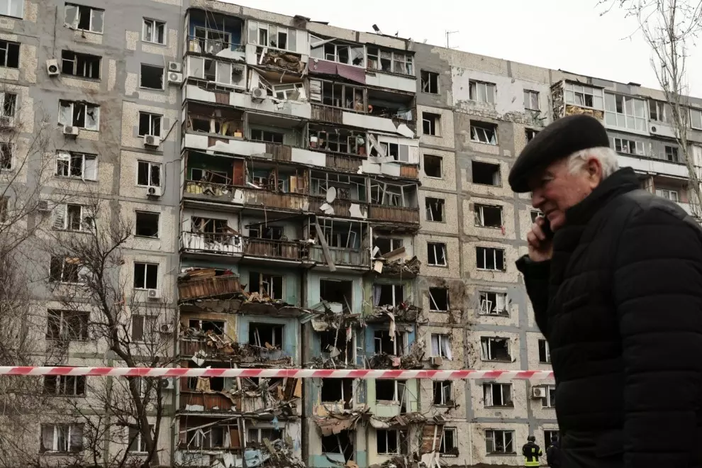 magen del estado de un edificio tras el ataque masivo con misiles y drones de Rusia contra numerosas regiones de Ucrania.