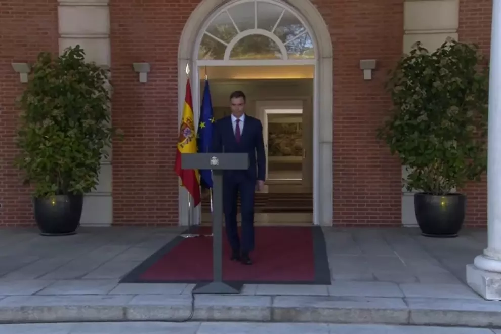 El presidente del Gobierno, Pedro Sánchez, durante su discurso en La Moncloa, en Madrid, a 29 de abril de 2024.