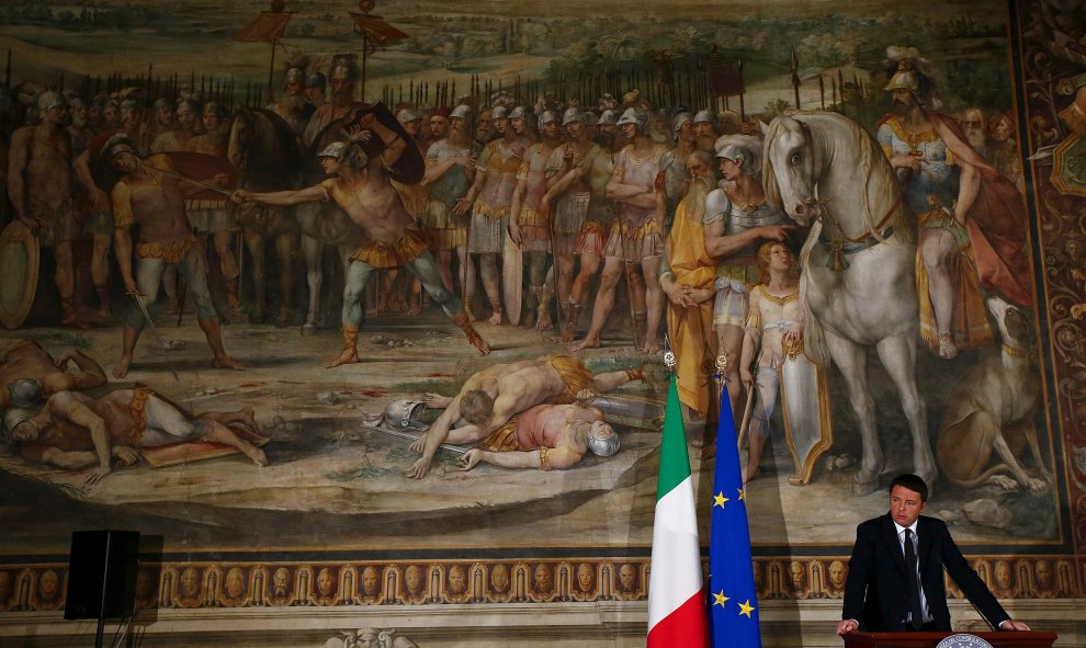 El primer ministro italiano, Matteo Renzi durante su discurso 'Una respuesta al terror', Roma. REUTERS/Tony Gentile