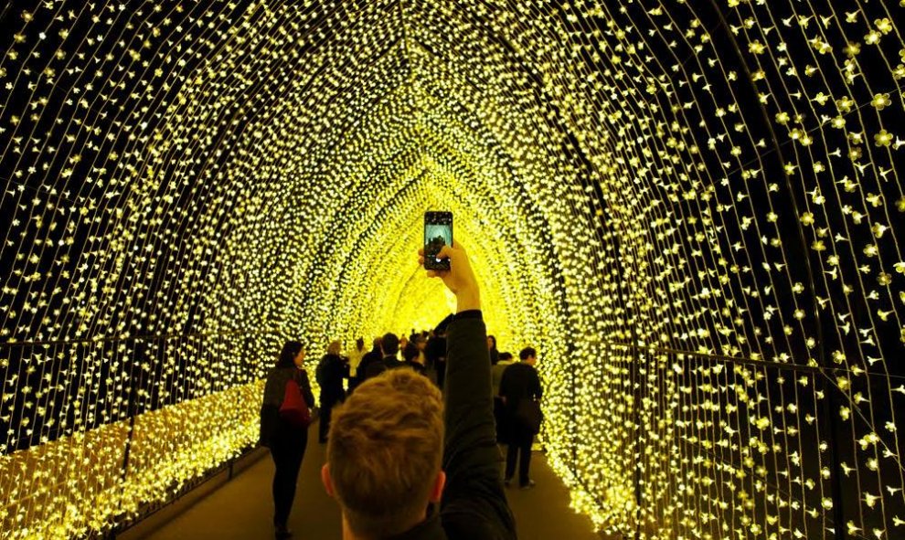 Un visitante se toma un selfie en la 'Catedral de la Luz' en Sidney, Australia REUTERS/Jason Reed