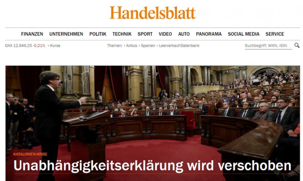 Portada de 'Handelsblatt' (Alemania)