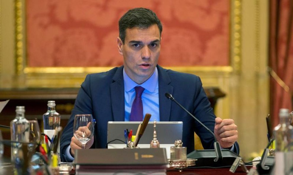 El presidente del Gobierno, Pedro Sánchez, durante la reunión del Consejo de Ministros del 21-D