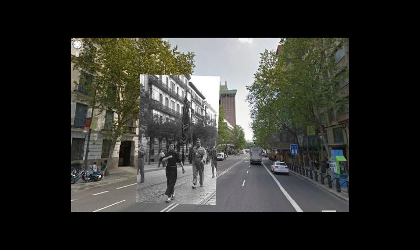 Imágenes de la Guerra Civil con las panorámicas de GoogleStreet View. CALLE GÉNOVA (1936). COLECCIÓN ARCHIVO HISTÓRICO DEL PCE. //  Sebastian Maharg